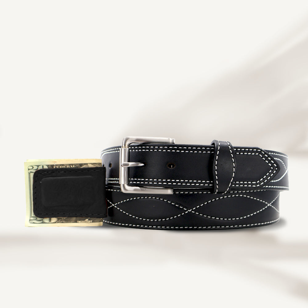 Black Figure 8 Belt & Cowhide Cash Clip Combo