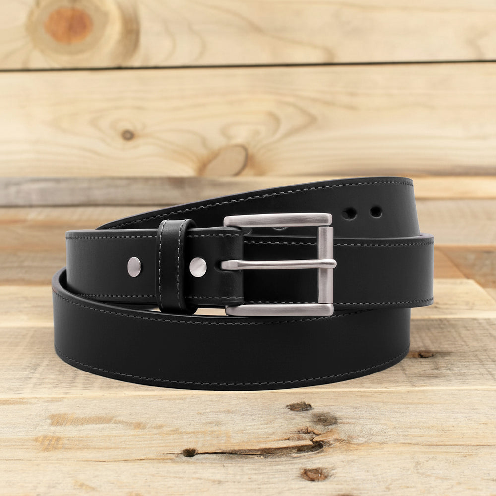 The Ridge - Double Layer Black Leather Belt 1.5"