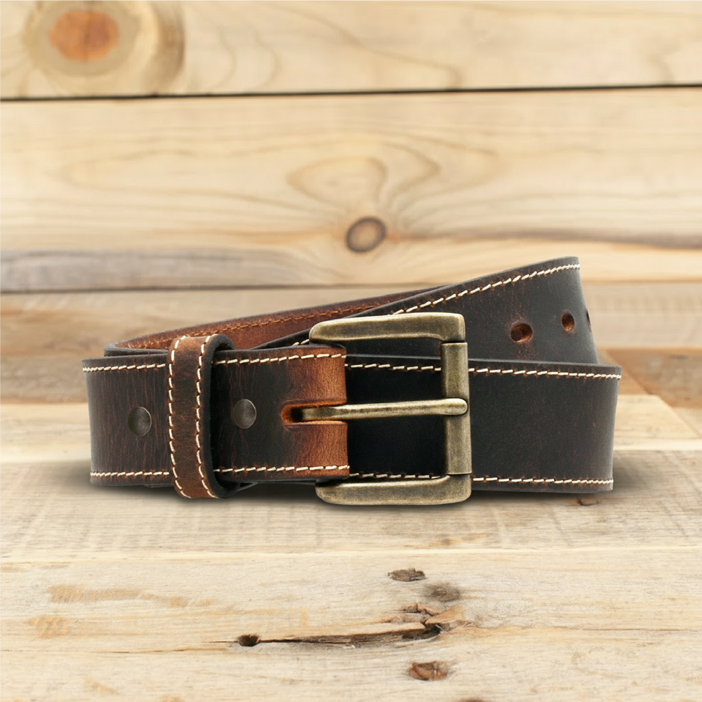 The Montana - Distressed Double Layer Leather Belt 1.5"