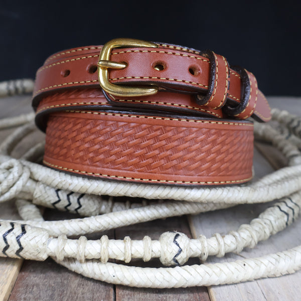 B631 - Basket Weave Tooled Ranger Belt - Double J Saddlery 32