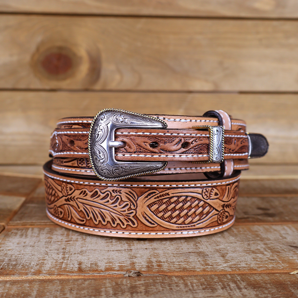 Western Ranger Brown Belt with Silver Buckle Set