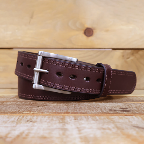 The Double Ridge - Double Stitched Brown Leather Belt 1.5"