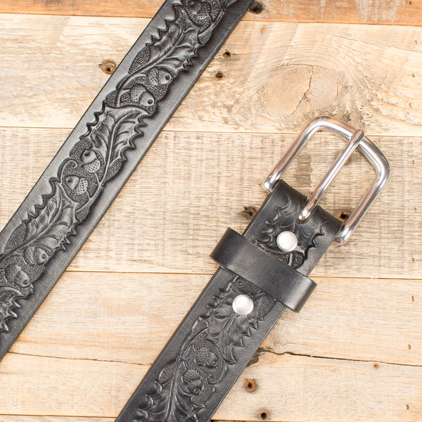 Black Oak Leaf Embossed English Bridle Leather Belt – Yoder