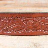 Embossed Brown Oak Leaf Leather Belt