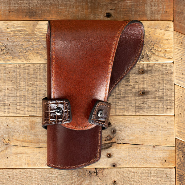 Amish Made Brown Alligator Banded Western Revolver Holster Yoder
