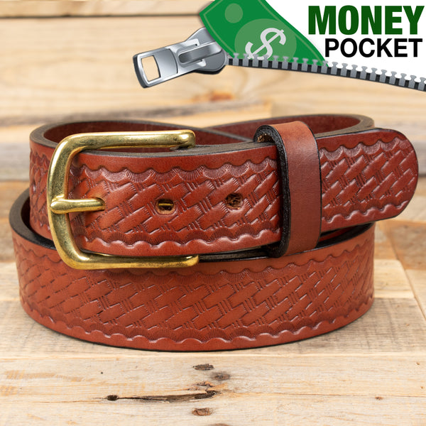Brown Basket Weave Leather Money Belt – Yoder Leather Company