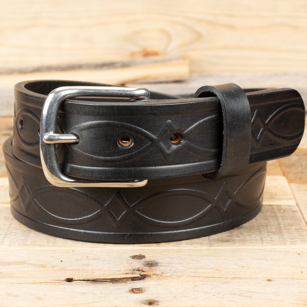 Black Kent Embossed English Bridle Leather Belt Yoder Leather Company