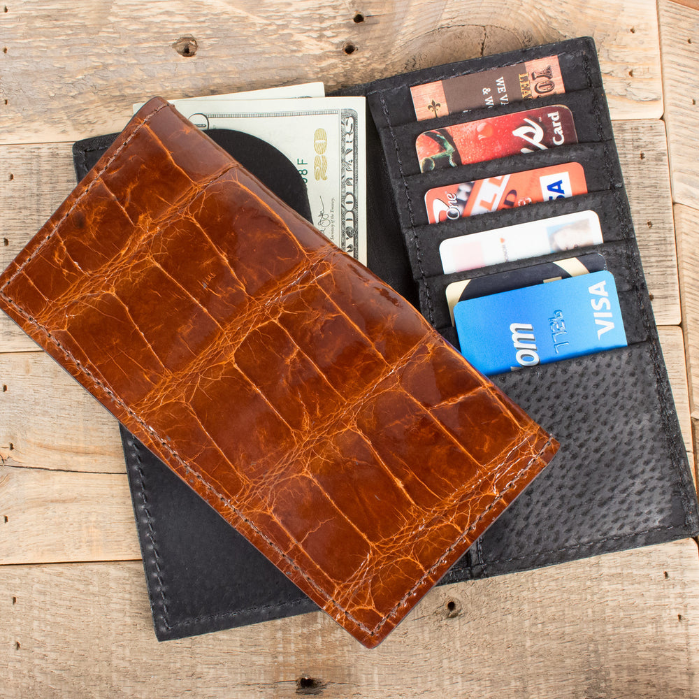 Cognac Alligator Checkbook Wallet
