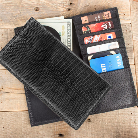 Black Tegu Lizard Checkbook Wallet