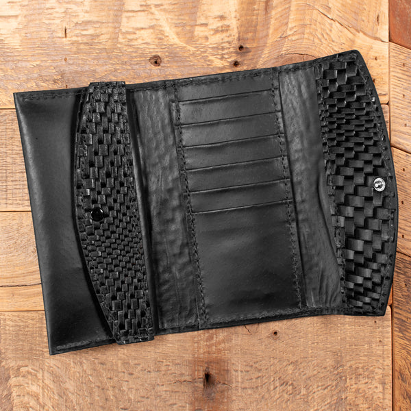 Basketweave Black Leather Clutch Wallet Yoder Leather Company