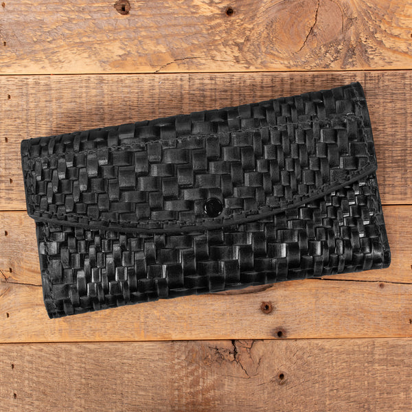 Basketweave Black Leather Clutch Wallet Yoder Leather Company