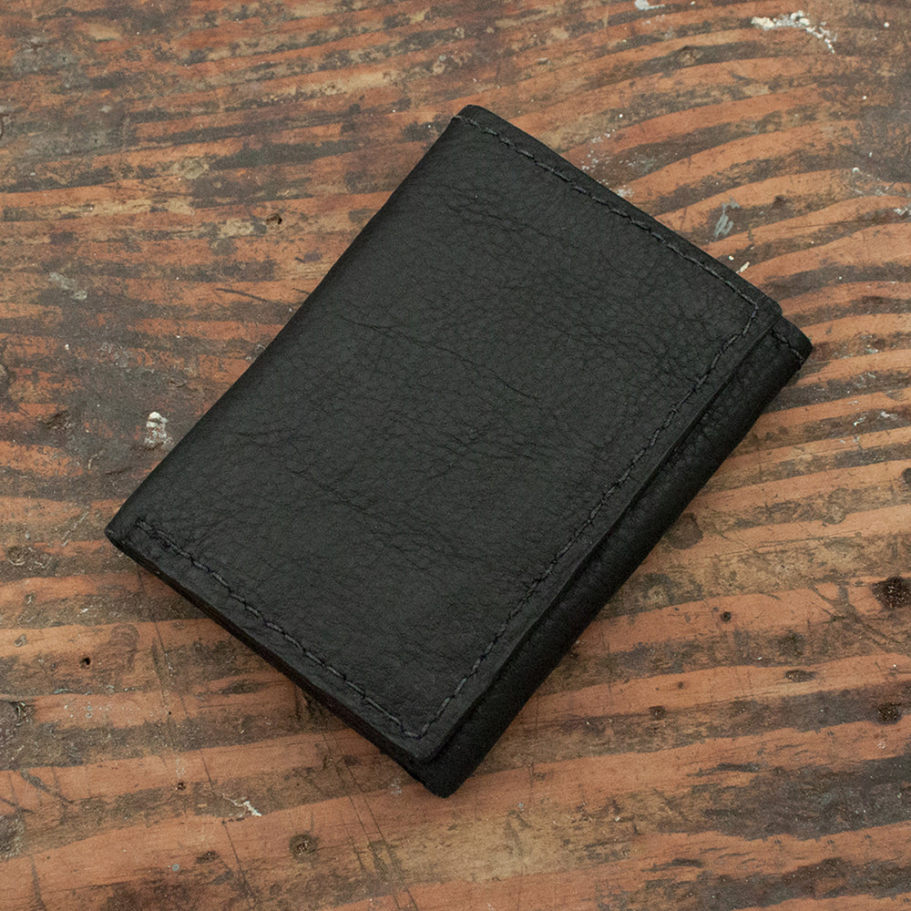Black Bison Leather Trifold Wallet