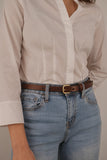 Women's Smooth Brown Leather Belt 0.75"