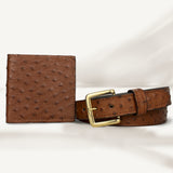 Brown Ostrich Leather Wallet & Belt Combo