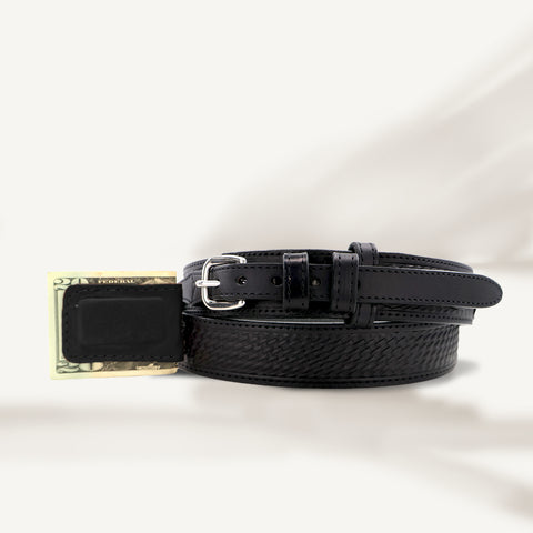 Basket Weave Black Ranger Belt & Cowhide Cash Clip Combo