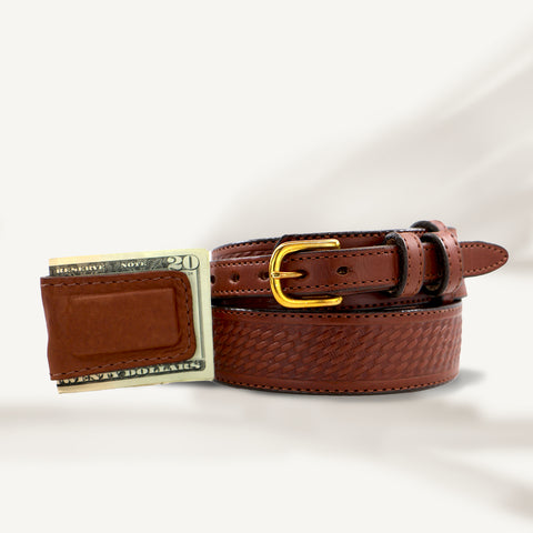 Basket Weave Brown Ranger & Cowhide Cash Clip Combo