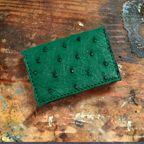 Ostrich Green Card Case Wallet-Yoder Leather Company