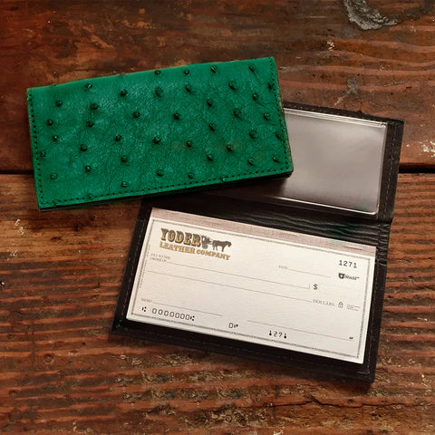 Ostrich Green Checkbook Cover-Yoder Leather Company