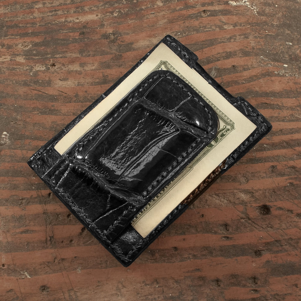 Alligator Full Gloss Black Clip Wallet