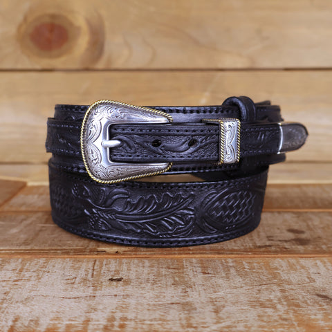 Western Ranger Black Belt with Silver Buckle Set