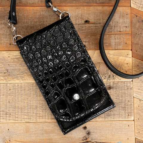 Alligator Full Gloss Black Phone Purse-Yoder Leather Company