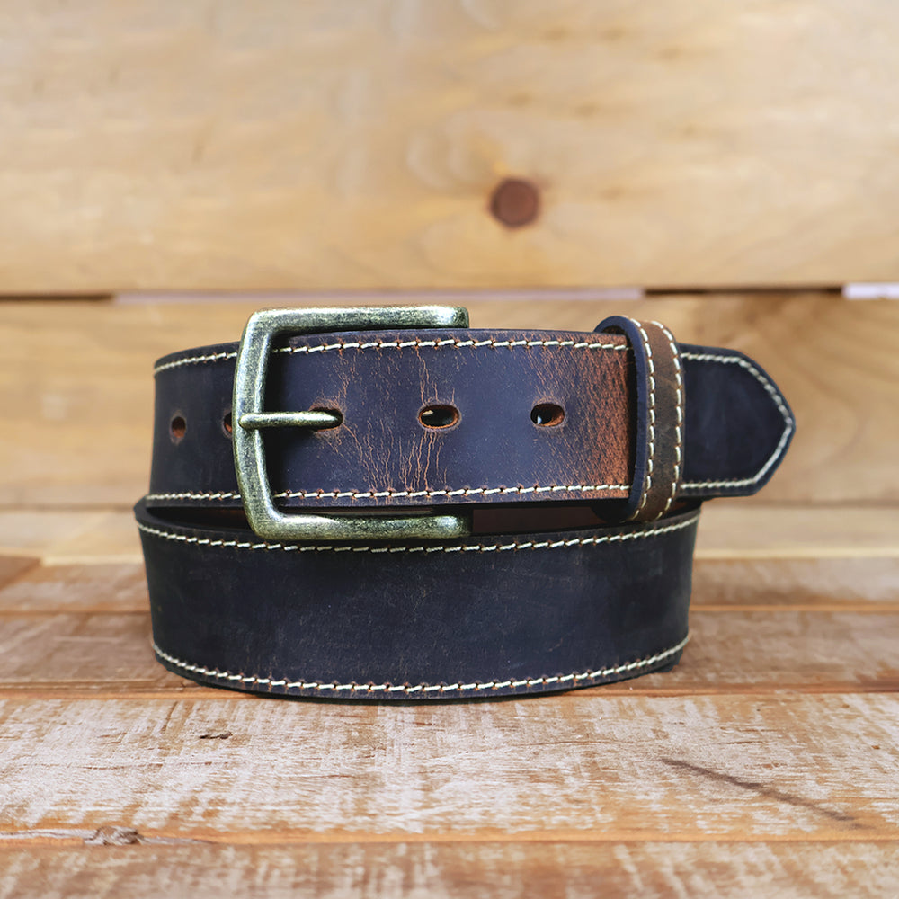 The Stitched Crazy Horse - Distressed Brown Leather Belt 1.5