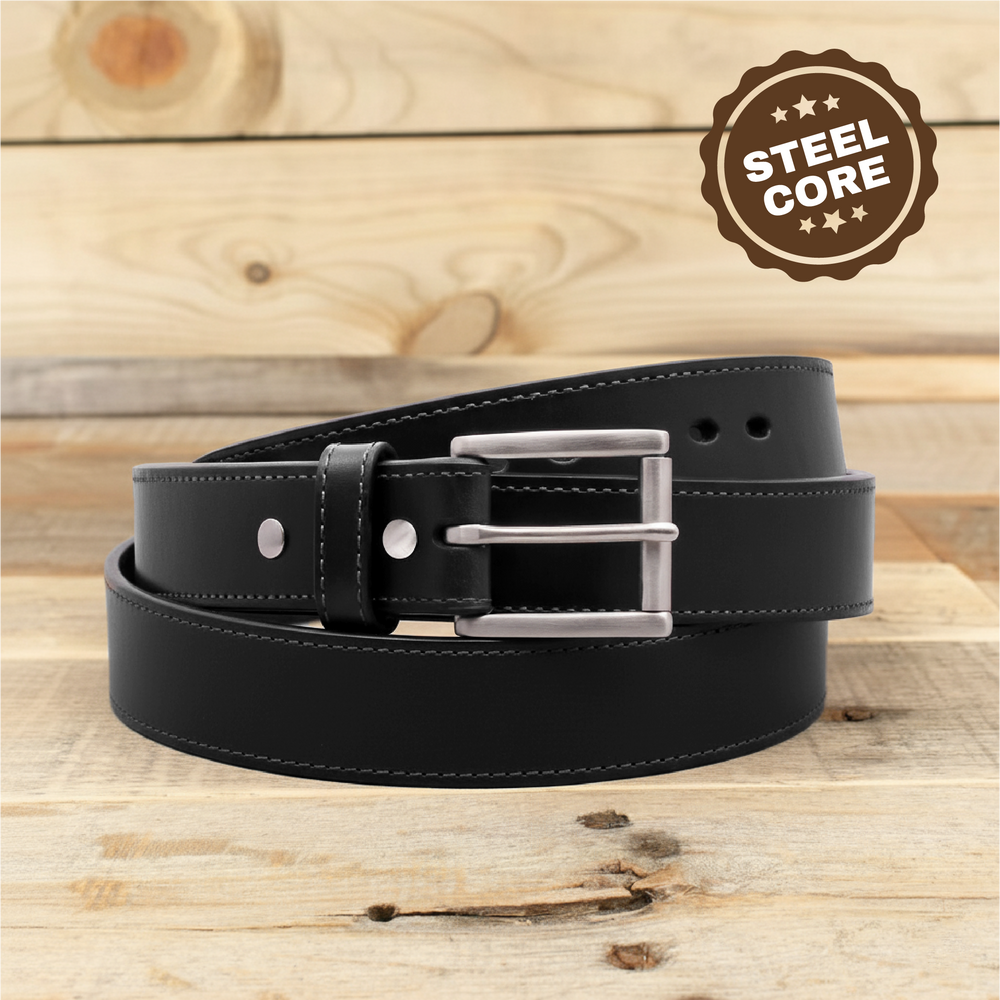 The Ridge Steel Core - Steel Core Black Leather Belt 1.5"