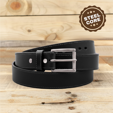 The Ridge Steel Core - Steel Core Black Leather Belt 1.5"