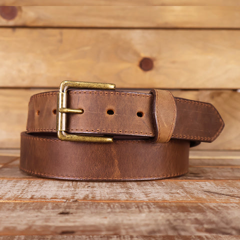 Distressed Tan Oil Tanned Belt with Scallops 1.5"