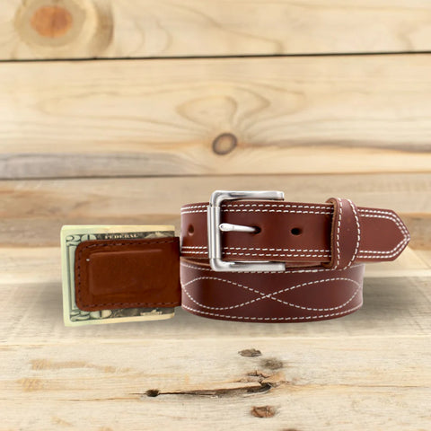 Waxed Brown Figure 8 Belt & Cowhide Cash Clip Combo