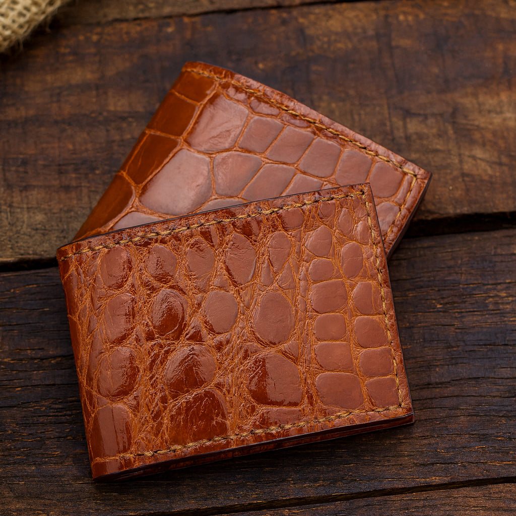 Alligator Cognac Bifold-Yoder Leather Company