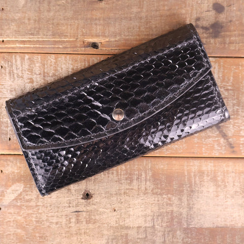 Python Glossy Black Clutch