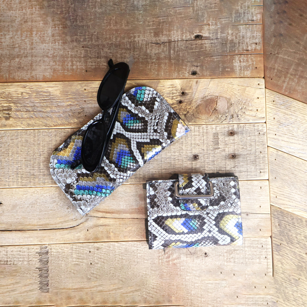 Python Hand Painted Peacock Glasses Case & Wallet Bundle-Yoder Leather Company