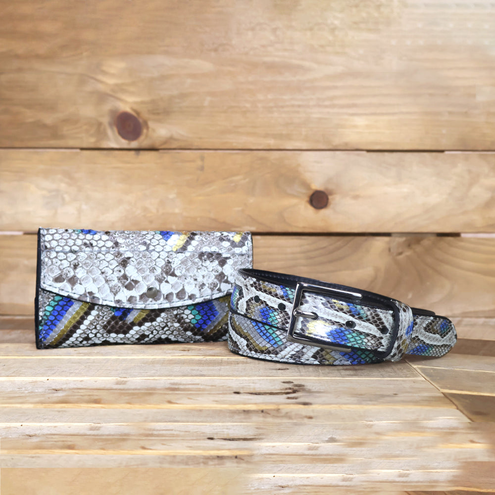 Python Hand Painted Peacock Clutch & Belt Bundle-Yoder Leather Company
