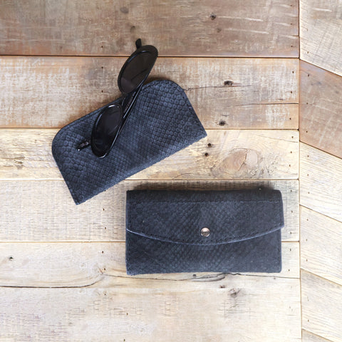 Python Black Suede Glasses Case & Clutch Bundle-Yoder Leather Company