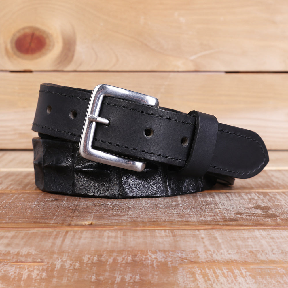 Black Crocodile Belt with Scalloped Details