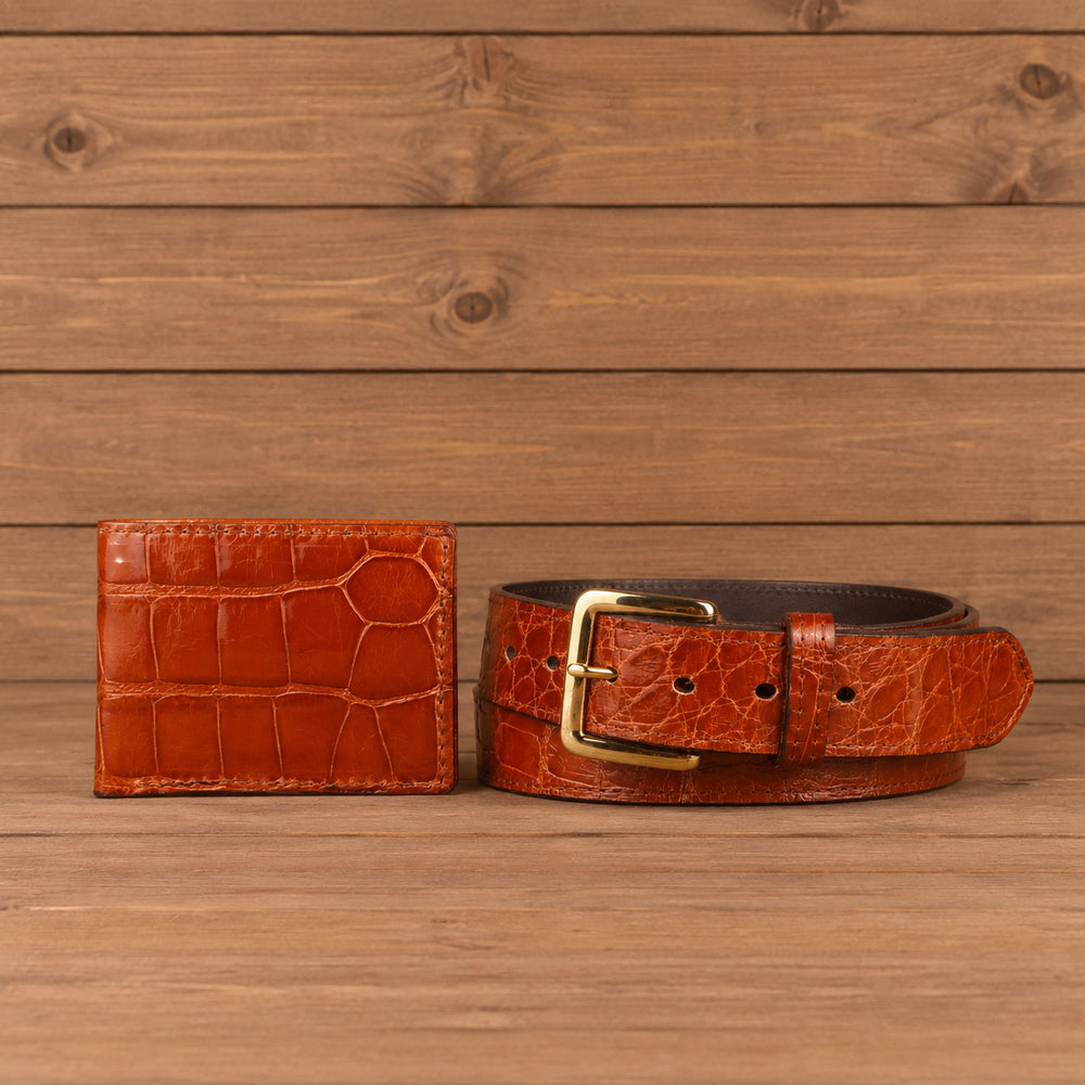 Alligator Cognac Wallet and Belt Bundle