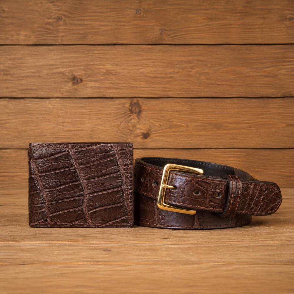 Alligator Brown Leather Belt & Wallet Bundle