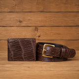 Alligator Brown Leather Belt & Wallet Bundle