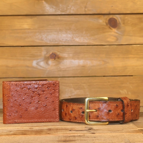 Ostrich Cognac Wallet and Belt Bundle
