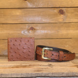 Ostrich Brown Bifold Wallet and Dress Belt