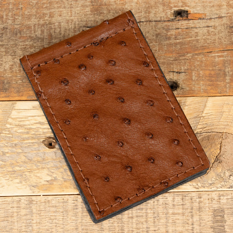 Ostrich Cognac Skinny Money Clip Wallet
