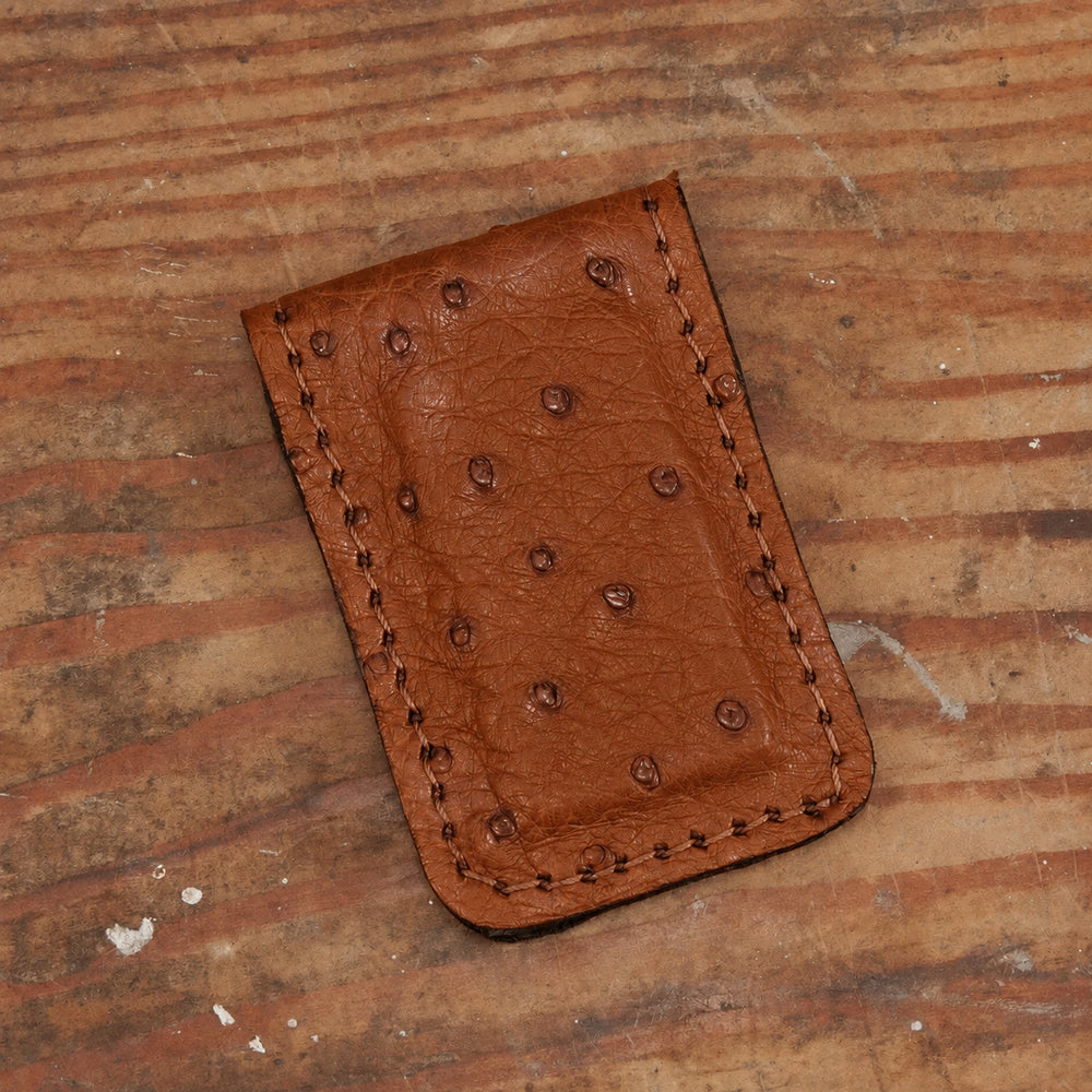 Ostrich Cognac Cash Clip