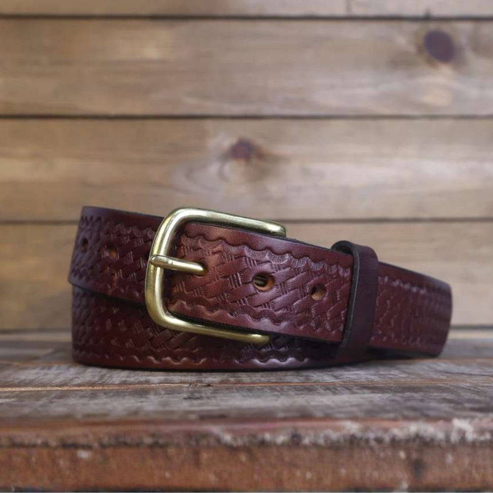 Basket Weave Brown Leather Belt