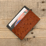 Ostrich Cognac Money Clip Wallet