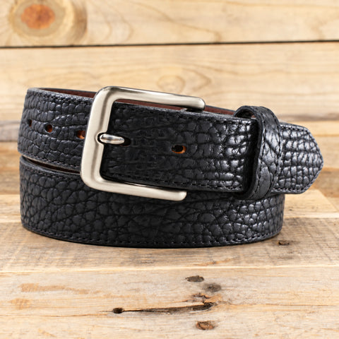 Black Classic Shrunken Bison Leather Belt