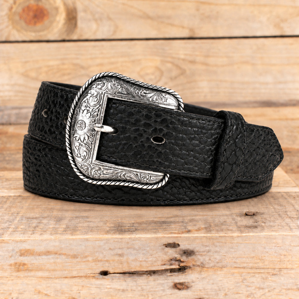 Black Western Shrunken Bison Leather Belt