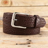 Brown Shrunken Bison Leather Belt with Scallops