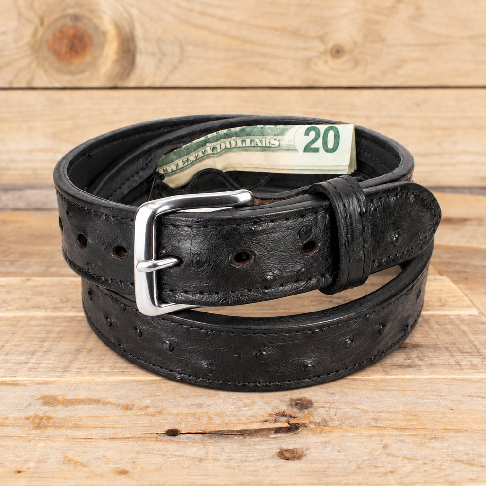 Ostrich Black Money Belt