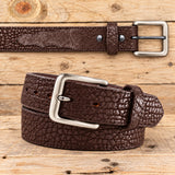 Brown Shrunken Bison Leather Belt with Scallops